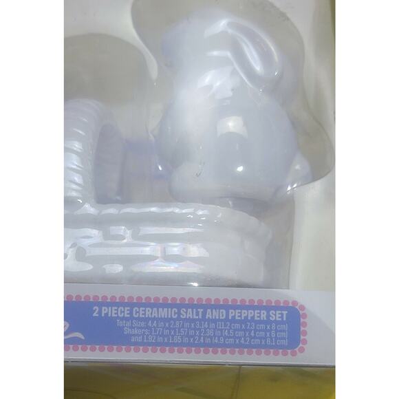 3 peice set Bunny Rabbit Salt & Pepper Shaker Set & Basket Tray EASTER White - Picture 4 of 7